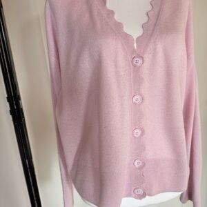 Pink Scalloped Cashm Cardigan Sweater